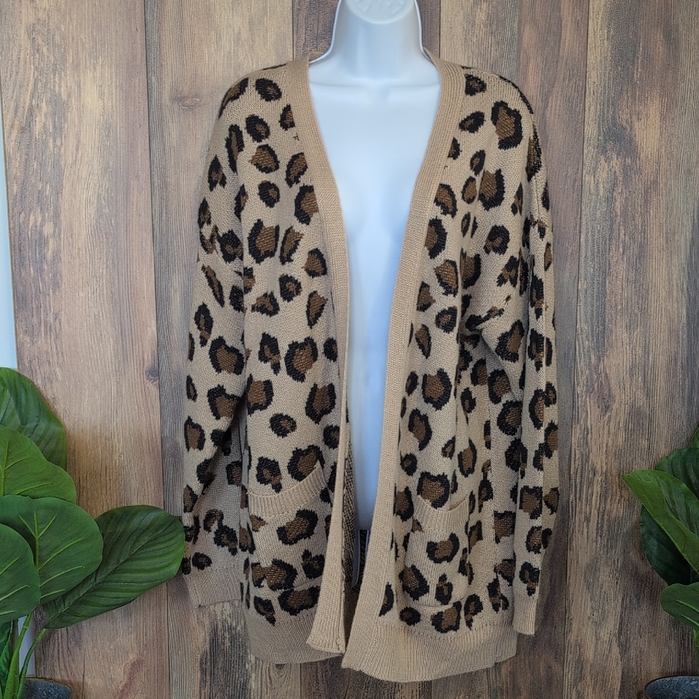 Hayden Tan and Black Animal Print Cardigan Sweater S/M           225B